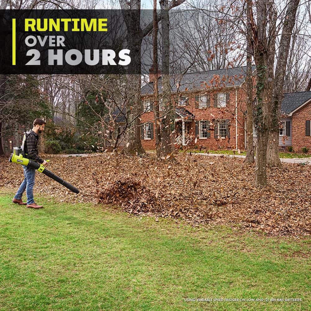RYOBI 40V HP Brushless Whisper Series 180 MPH 850 CFM Cordless Battery Backpack Leaf Blower with 8.0 Ah Battery and Charger RY40HPLB02K