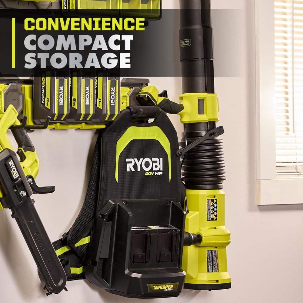 RYOBI 40V HP Brushless 850 CFM Whisper Series Blower with (2) 8.0 Ah Batteries, Rapid Charger and Lawn and Leaf Bag RY40HPLB02K-AC04313