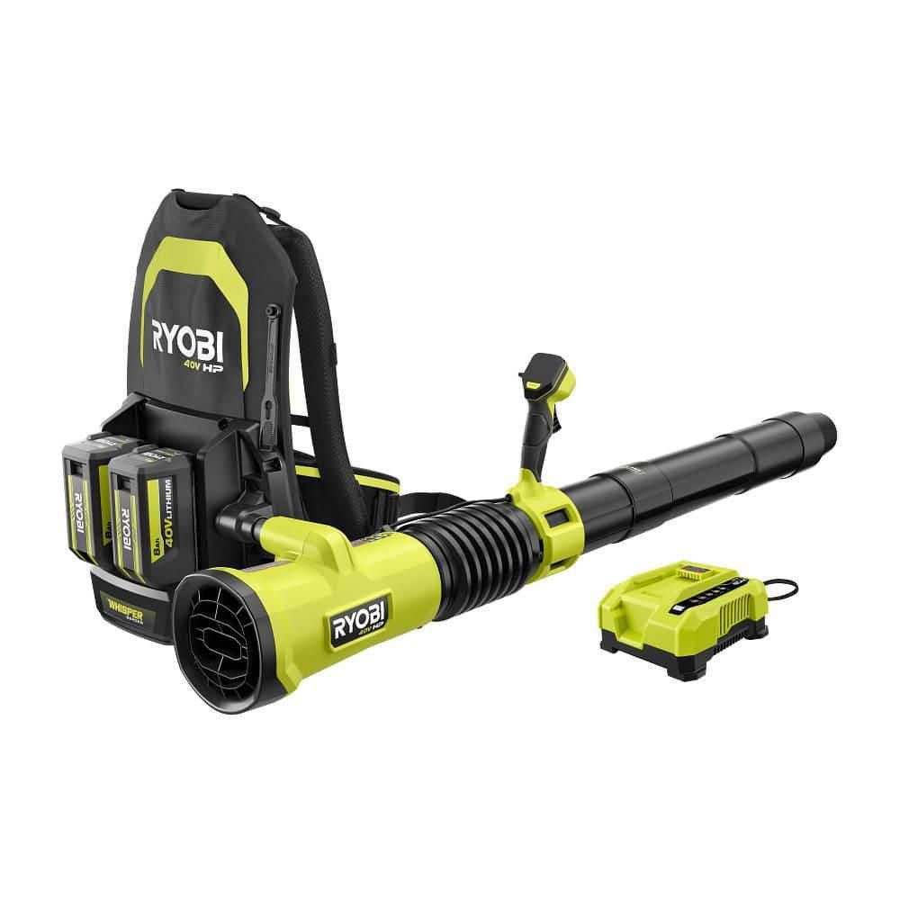 RYOBI 40V HP Brushless Whisper Series 180 MPH 850 CFM Cordless Battery Backpack Leaf Blower with 8.0 Ah Battery and Charger RY40HPLB02K